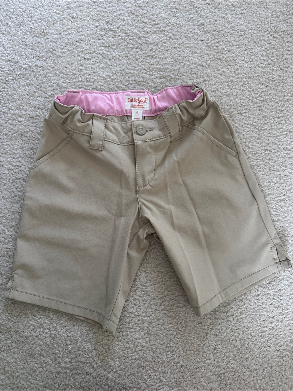 Cat & Jack Girls Tan Shorts with Pink Waistband